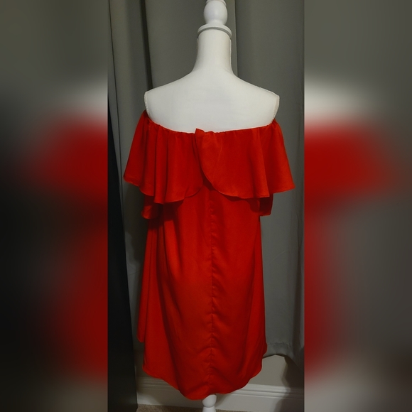 Romwe Women's Off The Shoulder Ruffle Casual Loose Shift Red Dress XL - Picture 9 of 10